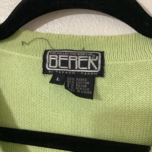 Vintage 90s Green Fairy Granny Cottagecore Grandma Wearable Art Knit Cardigan L - Picture 2 of 8